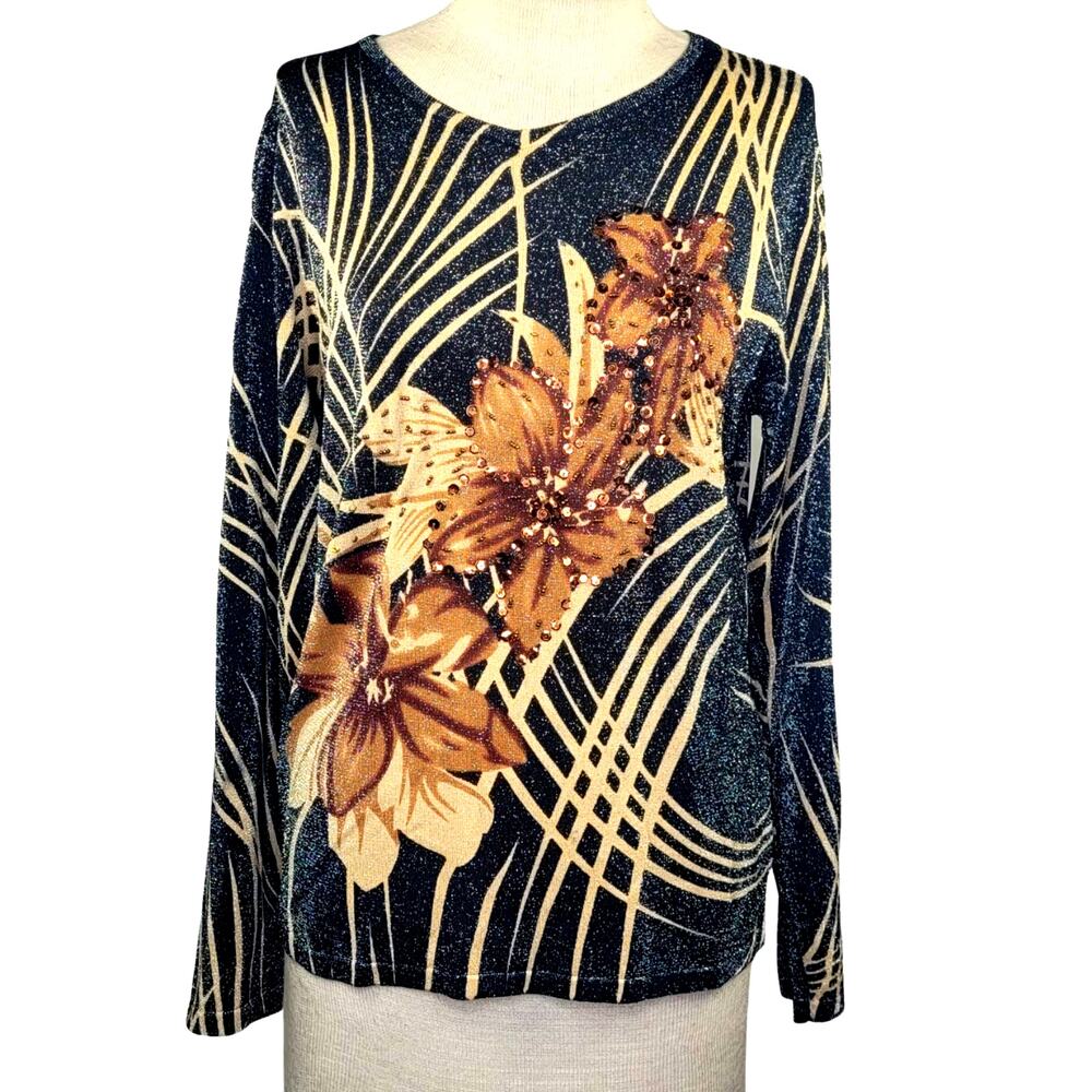 Black Metallic Sequin Sweater Size Small